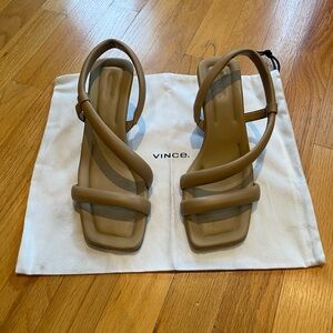 Vince Beige Asymmetrical Strappy Sandals